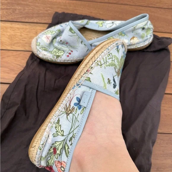 Gucci Floral Embroidered Espadrilles - Light Blue 36.5 - Picture 4 of 13